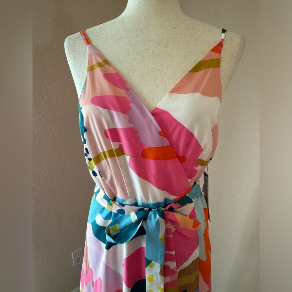 NWT AQUA Floral Print Maxi Dress wrap long summer dress w belt Bloomingdales L - Picture 6 of 15
